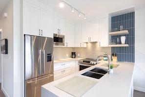 Contemporary kitchen with stainless steel appliances