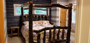 Blue Room - King with black Aspen canopy and bamboo sheets on Leesa foam mattres