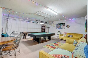 The Game Room is set up as an alternate sleeping space also. We have teens. There are two Full Size sleeper sofas and two sleeper chairs. Our teens love to stay up late and hang out in the game room playing games and watching movies on the large screen TV.