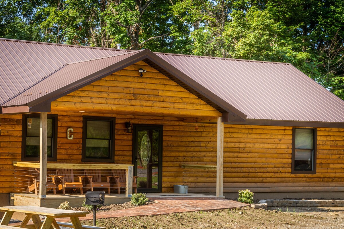 Cayuga Lake Cabins, Gorgeous Log Cabin home, Cabin C, fire pit, dog friendly