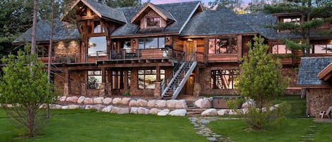 The water side of the home has great views of Gull Lake