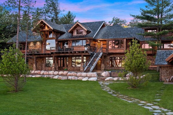 The water side of the home has great views of Gull Lake