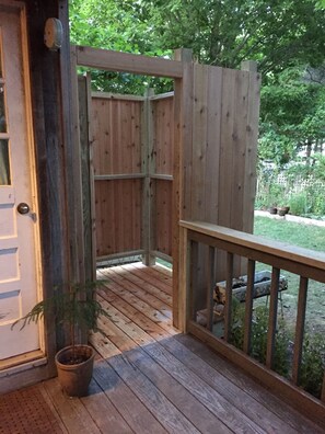 Outdoor shower off back deck