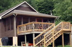 Deck with custom rustic railing