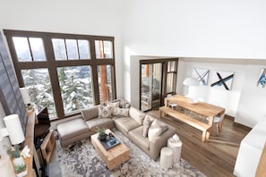 Overhead view of the living and dining area