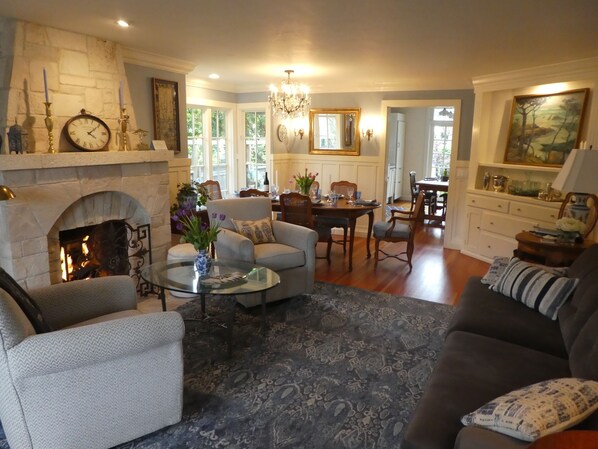 Living room, dining area, french door kitchen opens to outdoors
