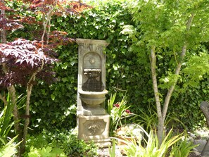 Beautiful fountain just across from the deck off of the kitchen 