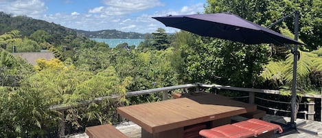 Front deck with water views