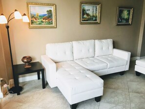 Bright and large living room with brand new furniture