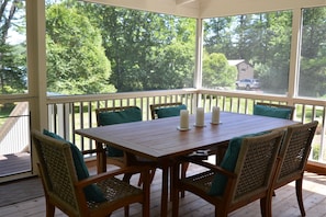 Porch dining table seats 6. 