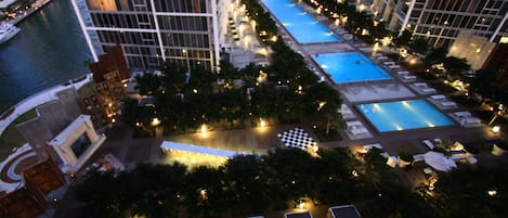 300 foot pool divided in to a wading, a thermal Hot tub and Olympic pool