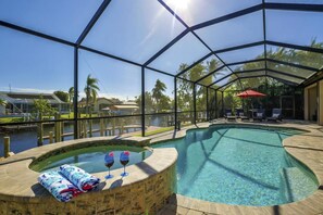 The private spacious pool deck.  There are sun loungers for 4 persons