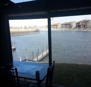 view from enclosed porch & dining table