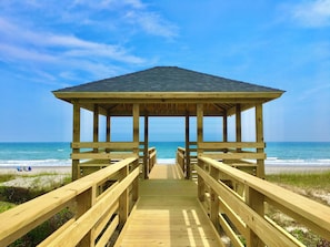 2 gazebos with seating on property.