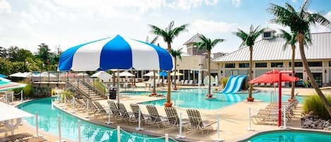 Resort community pool, Lazy river, 3 slides, Olympic size pool, kiddie pool