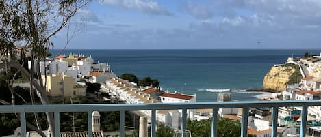 A Glass of Wine Overlooking The Ocean & Village below.