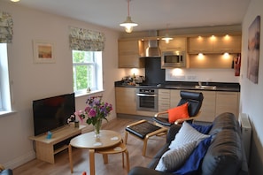 Kitchen area with all the facilities you will need, including TV and fibre wifi