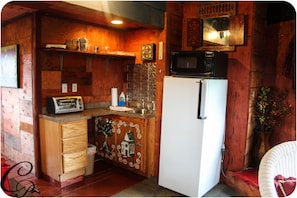 Kitchenette- microwave, toaster oven, hot plate, coffee maker, hot water pot. 