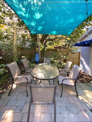 Patio table outside the screened area