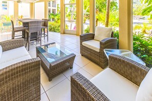 Patio seating on the screened lanai.