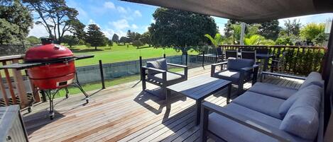 Large outside deck with golf course views.