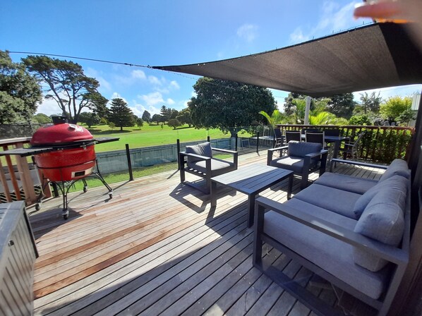 Large outside deck with golf course views.