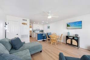 Great space to unwind with the family with new flooring, while the living space offers a sleeper sofa for additional guests