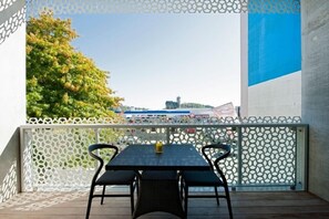 Dining balcony overlooking the city