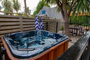 Family size spa pool on the private deck