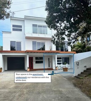 House showing location of your apartment courtyard and off street parking
