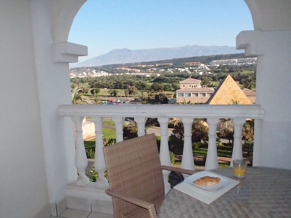 Eating al-fresco on sheltered terrace.