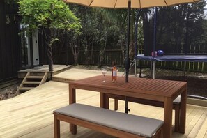 Large deck opens out from kitchen/dining bifolds