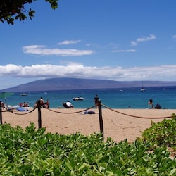 View the island of Lanai from the beach walk in front of The Whaler