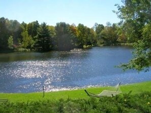 View of lake from front porch of cabin - it's pretty!!!