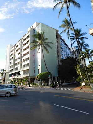 Exterior of the Waikiki Grand.  unit is located top right.
