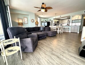 Open Concept Living Room, Dining, and Kitchen