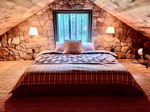 This is the 2nd King Size Bed located above in the loft. It requires climbing a steep ladder to access.