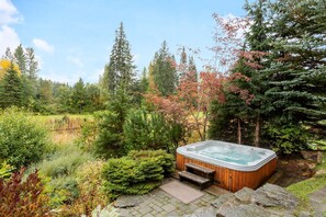 Private hot tub nestled away in the garden enclave
