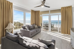 Spacious living area with fabulous beach views.