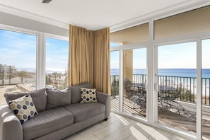 Spacious living area with fabulous beach views.