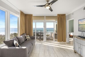 Spacious living area with fabulous beach views.