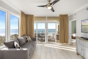Spacious living area with fabulous beach views.