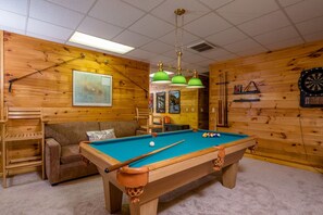 Pool table room on the lower level.