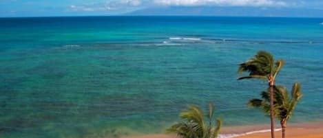 Beach View from lanai.  Looking west at Molokai/ Lanai and the beautiful sunsets