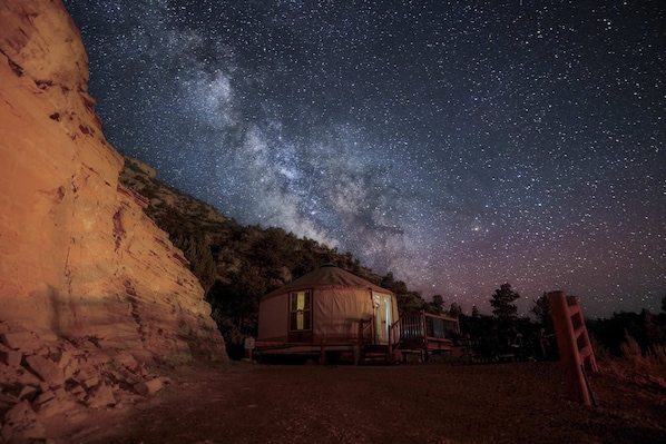 Stargazing with Milky Way views right from Yurt 8