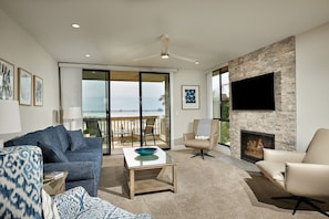 The ocean-view living area will be a welcome oasis after a day in the sun and surf!