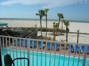 Oceanfront balcony with pool and ocean views from Bilmar #242