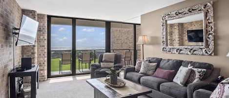 Living room with balcony view