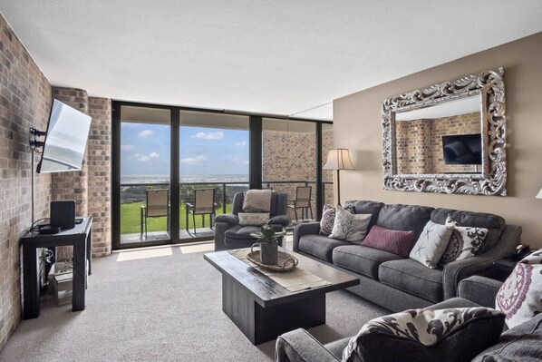 Living room with balcony view