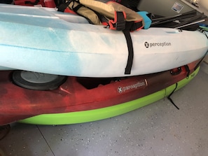 3 kayaks and 3 bicycles /life jackets 